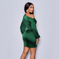 Womens Solid-Color One-Shoulder Long-Sleeve Satin Dress