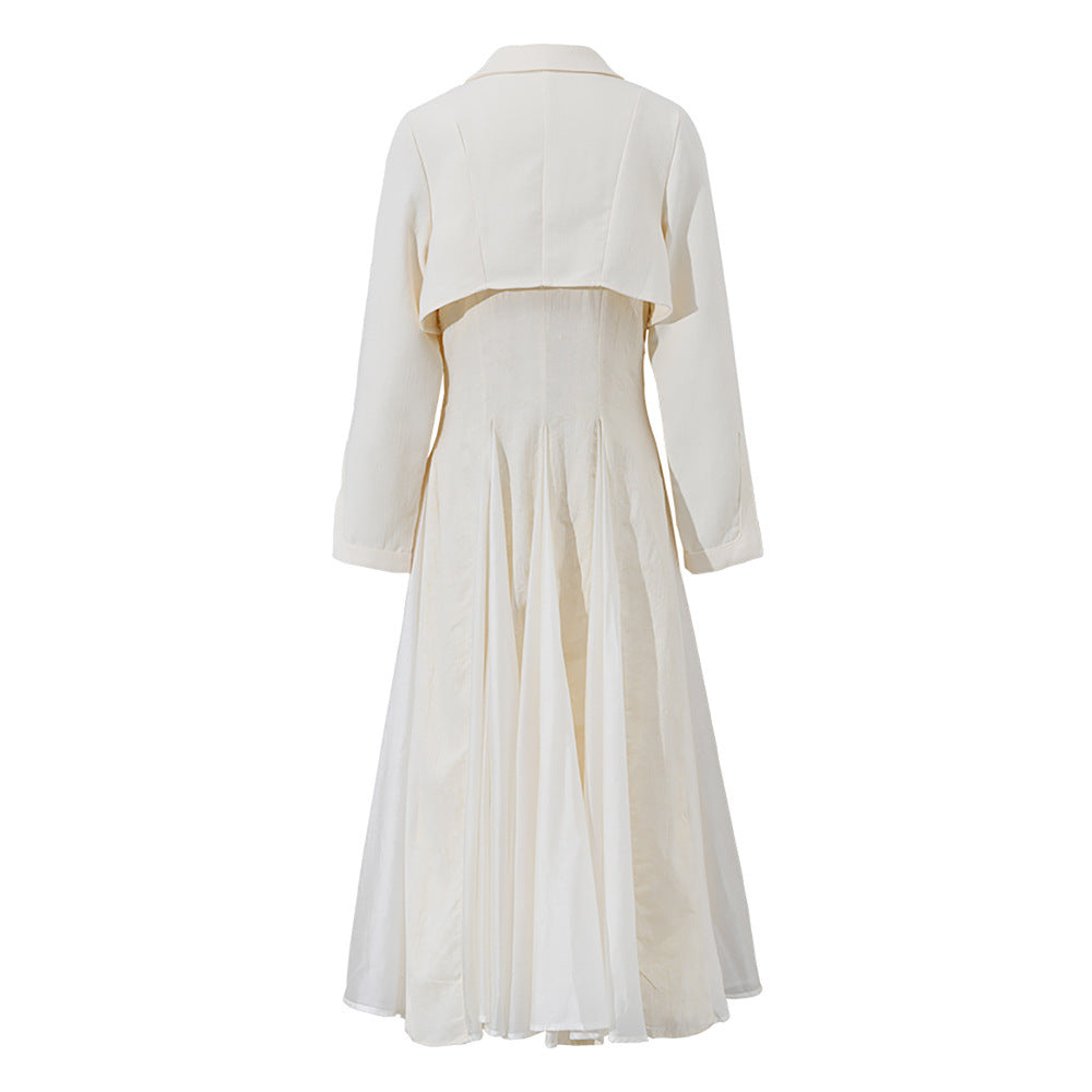 Women's Elegant Lapel And Waist Tight Long Sleeve Dress