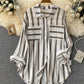 Mid-length Vertical Stripes Multi-color Shirt Coat Casual Loose Top
