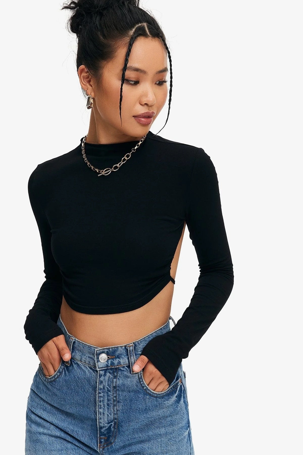 Crop top uni à nouer et dos nu avec ourlet incurvé