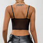 Ladies Solid Color Lace Eyelashes Camisole Sheer Vest