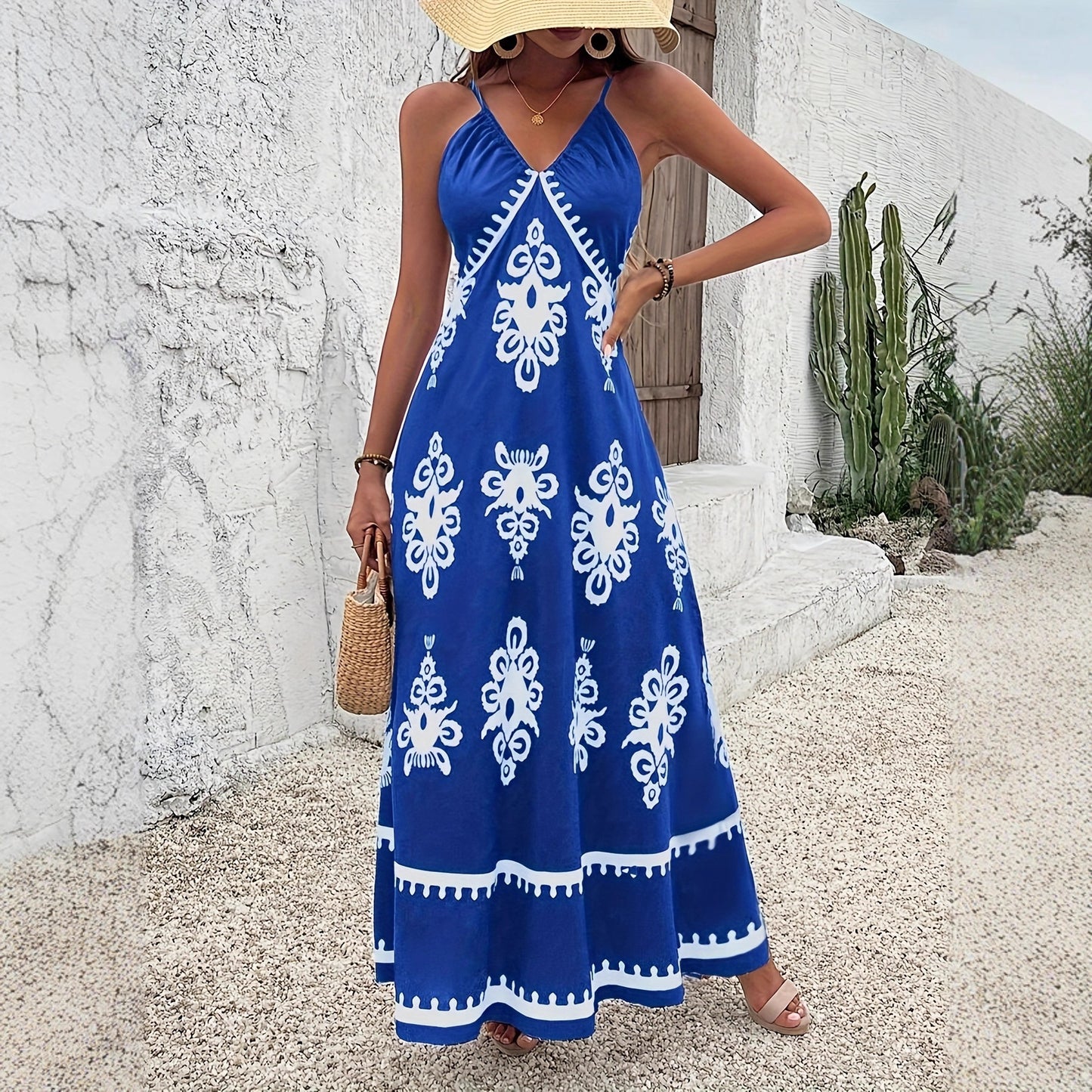 Printed Loose-fitting Figure-flattering Midi Dress
