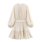 Elegant Slim-fit Wrinkle Effect Long Sleeve V-neck Dress
