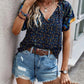 European American Summer New Casual National Style Printed V-neck Short Sleeve Loose Shirt