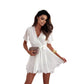 European And American V-neck Cross Straps Mini Skirt Ruffled Hem Chiffon Dress