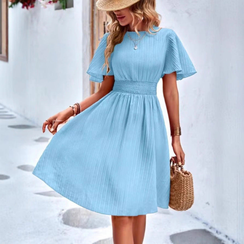 Womens Elegant Ruffle-Trimmed Dress With A Deep V-Neck