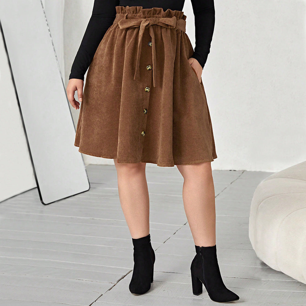 Women's Polyester Umbrella Skirt Retro Slimming High Waist Casual