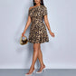 Fashionable And Elegant Short-Sleeve Leopard-Print Womens Dress