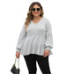 Doll Shirt V-neck Hollow Striped Polar Fleece Lantern Sleeve Bottoming Shirt