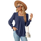 T-shirt jacquard plissé à col carré, couleur unie, manches longues, tendance, vêtements pour femmes