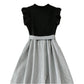 V-neck High-waisted Black-and-white Patchwork Dress