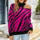 Half-high Collar Long Sleeves Tiger Pattern Sweater Off-the-shoulder Sweater