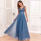 Robe de soirée patchwork extensible sans manches à double col en V