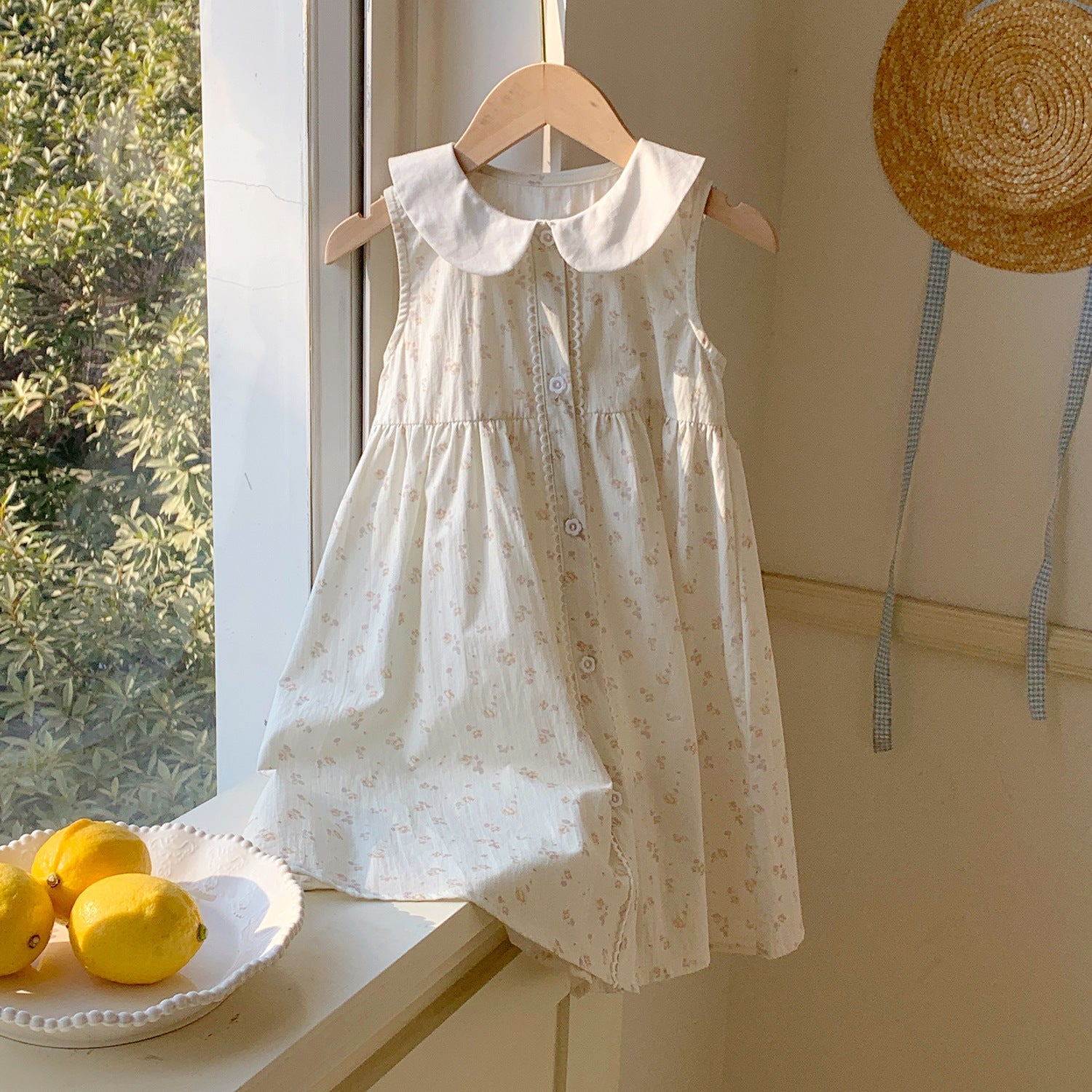 Girls' French Floral Doll Collar Dress