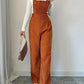 Corduroy Loose Straight Bib Pants Women