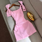 SpringSummer Solid-Color Sweet-Style Slim Fit Dress With Bow Accent
