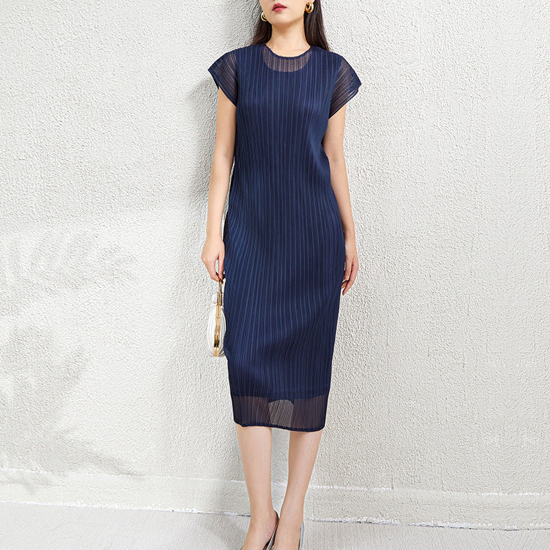 Fashion Pleated Mesh Fake Two Pieces Dress Women