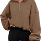 Women's Half Zipped Stand Collar Drawstring At Hem Polar Fleece Autumn Winter Sweater