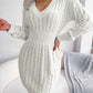 Robe en tricot à manches longues et col en V, couleur unie, tendance, taille fine, vêtements pour femmes