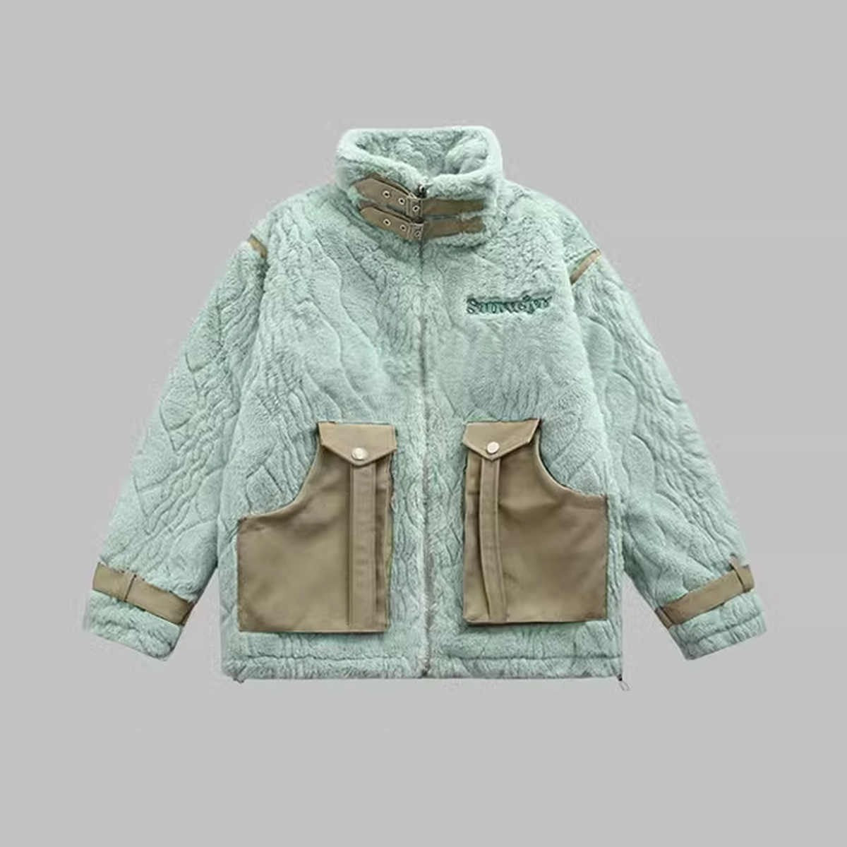 Manteau rétro en laine d'agneau et coton pour homme et femme