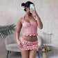 Women's Pleated Halter Spaghetti Straps Vest Sheath Skirt Outfit