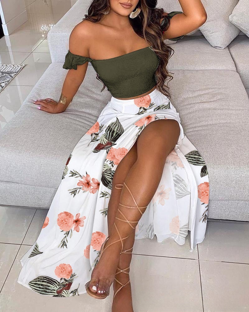 White Solid Color Tube Top Trousers Suit Dress