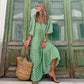 Robe d'été bohème vintage imprimée pour femme, élégante, décontractée, ample, col en V, manches courtes, longue