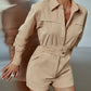 Commuter Slim Solid Cotton Long Sleeve Short Jumpsuit