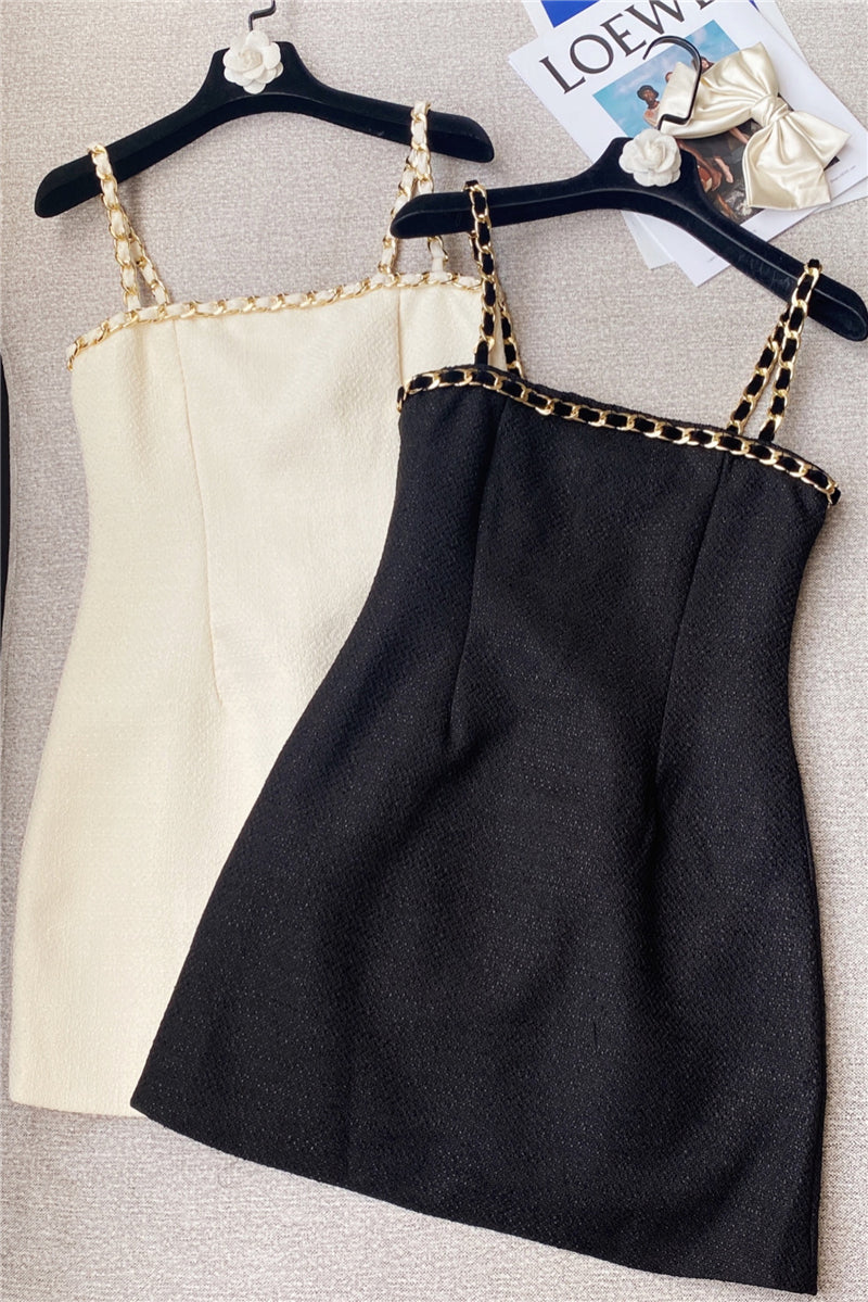 Woven Waist Slim Suspender Dress