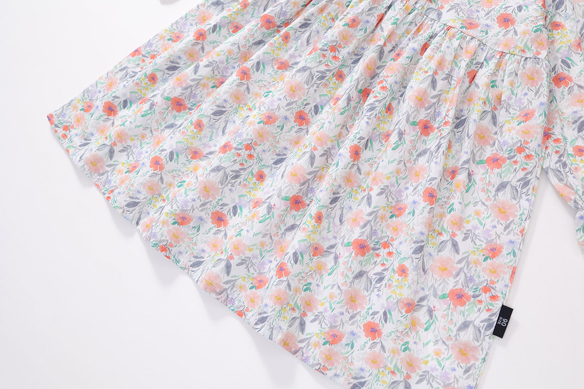 Robe fleurie en coton pour fille, style pastoral, manches bouffantes