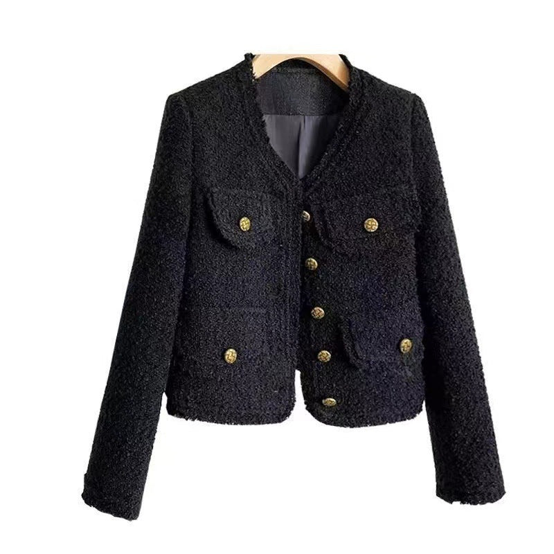 Classic Style French Style Temperament Thin Type With Button Design Short Top