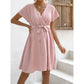 V-neck Batwing Sleeve Belt Decorative Casual And Comfortable Fashion Dress