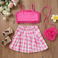Girls' Fur Sling Solid Color Fur Button Pleated Skirt Bag