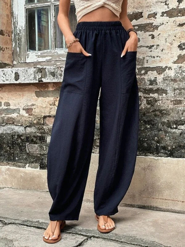 Pantalon sarouel pour femme avec poches, taille haute, décontracté, pour la plage, ample, pour l'été