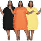 Fashionable Loose-fit Solid-color Casual Dress With V-neck And Ruffled Hem