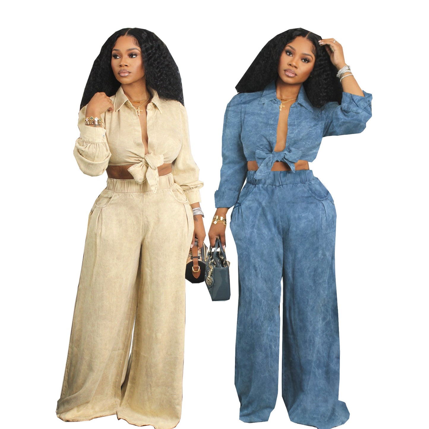 Women's Long-sleeved Casual Shirt Wide-leg Pants