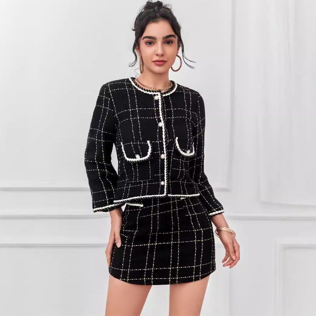 Women's Spring Slimming Tweed Skirt Two-piece Set