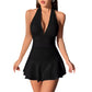 Deep V-neck Low-cut Tummy-covering Slimming Halter Dress