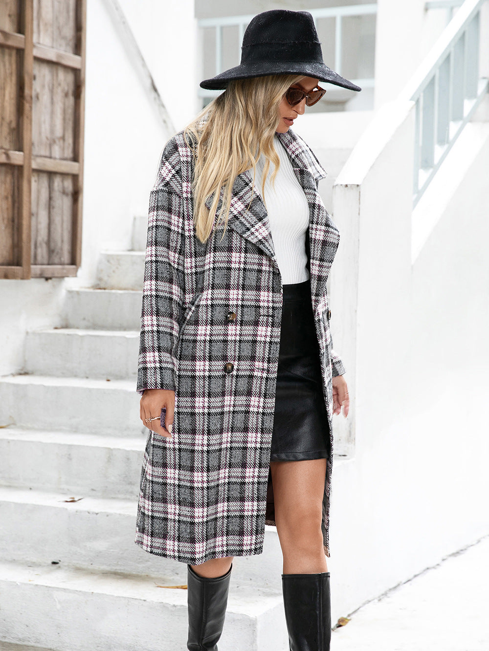 Long Double-breasted Cashmere Coat With Suit Collar