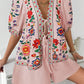 Women's Floral-print Cardigan With Tie-front Short-sleeve Top And Shorts Set