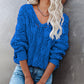 Pure Color Hollow V-neck Knit Long Sleeve Pullover Sweater