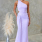 Women's Solid Color Elegant Single Shoulder Mesh Tie Dress