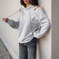 European And American Long Sleeve Drawstring Hooded Pullover Sweater Women's Solid Color High Grade Gray