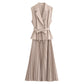 European And American Double Breasted With Belt Vest Pleated Skirt Dress