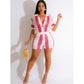 Women's Hollow Out See-through Lapel Knitted Shorts Suit