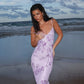 Elegant V-neck Slim-fit Printed Purple Dress Women