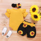 Ensemble trois pièces veste à manches courtes et short tournesol pour bébé