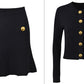 New Round Neck Metal Button Knitted Top Mid-length Dress Set