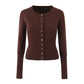 Slim Breasted Knitted Cardigan High Waist Leather Ring Pleated Skirt