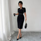 High-neck Solid Color Dress Women
